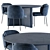 Luxury Modern Blue Dining Set 3D model small image 2