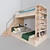 Double Decker Bunk Bed with Bookshelves 3D model small image 6