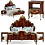 Luxury Mahogany Bed with Gilded Nightstand 3D model small image 1