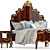 Luxury Mahogany Bed with Gilded Nightstand 3D model small image 3