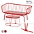 Red Outdoor Bench & Side Table Set 3D model small image 1