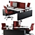 Red Employee Office Furniture Set 3D model small image 1