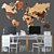 Wooden Office Set with World Map 3D model small image 1
