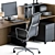 Modern Black Wood Office Desk 3D model small image 2