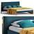 Modern Fabric Bed with Wooden Legs 3D model small image 1