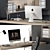 Sleek Black L-Type Desk & Wardrobe 3D model small image 2