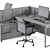 Cream Wood Office Desk Set 3D model small image 5