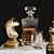 Brass Chess Liquor Set & Hydrangea Sculpture 3D model small image 3