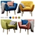 Modern Ergonomic Armchair with Wooden Legs 3D model small image 1