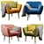 Modern Ergonomic Armchair with Wooden Legs 3D model small image 2