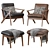 Mid-Century Lounge Chair + Ottoman: Walnut & Faux Leather 3D model small image 2
