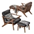 Mid-Century Lounge Chair + Ottoman: Walnut & Faux Leather 3D model small image 3