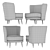 Floral Print Deco Armchair 3D model small image 2