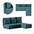 Modern Turquoise Angular Sofa 3D model small image 1