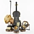 Elegant Decorative Set: Violin, Fiddlestick, Leaf & Coal, Candles, Mirror 3D model small image 3