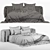 Plush Headboard Bed 3D model small image 2