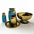 Golden Treasure Decor Set: Vases, Bowl & Tray 3D model small image 1