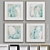 Coastal Turquoise Abstract Wall Art Set 3D model small image 1