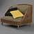 Modern Wood and Fabric Love Seat 3D model small image 2