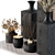 Rustic Wood Vases with Dried Plants 3D model small image 4