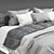 Sleek Gray Fabric Bed 3D model small image 1