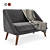 Mid-Century Modern Loveseat 3D model small image 1