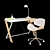 Elegant Workplace Set with Desk, Lamp, and Chair 3D model small image 1
