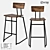 Stylish Wood and Metal Bar Stool 3D model small image 1