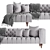 Elegant Grey Tufted L-Shaped Sofa 3D model small image 3