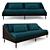 Blue-Green Fabric 2-Seater Sofa 3D model small image 1
