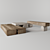 Travertine and Wooden Table Set 3D model small image 3