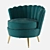 Elegant Velvet Armchair - Pearl Marine 3D model small image 3