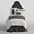 Ivory & Grey Velvet Bed Set 3D model small image 3