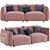 Blush Pink Velvet 3 Seater - Dion 3D model small image 1