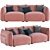 Blush Pink Velvet 3 Seater - Dion 3D model small image 3