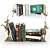 Vintage Book Set with Bronze Holders 3D model small image 1