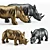 Title: Rhinoceros Sculpture in Silver and Gold 3D model small image 1