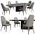 Mirage Dining Set: Elegant Madagascar Figured Mowingui Veneer Table with Quilted Leather Upholstered Chairs 3D model small image 1