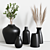 Elegant Black Vases Set with Pampa Grass 3D model small image 1