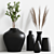 Elegant Black Vases Set with Pampa Grass 3D model small image 2