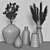 Elegant Black Vases Set with Pampa Grass 3D model small image 5