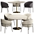 Elegant Brown Marble Dining Table & Brass Chair Combo 3D model small image 1
