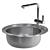 Modern Stainless Steel Sink & Mixer 3D model small image 2