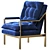 Luxury Navy Blue Velvet Gold Armchair 3D model small image 2