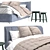 Modern Blue Upholstered Bed Set 3D model small image 3