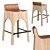 Tan Leather & Wood Stool 3D model small image 1