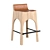 Tan Leather & Wood Stool 3D model small image 6