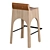 Tan Leather & Wood Stool 3D model small image 8