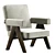 Pierre Jeanneret PJ 01 Cream Velvet Lounge Chair 3D model small image 1