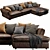 Sleek Flexform Newbridge Leather Chaise Lounge 3D model small image 4